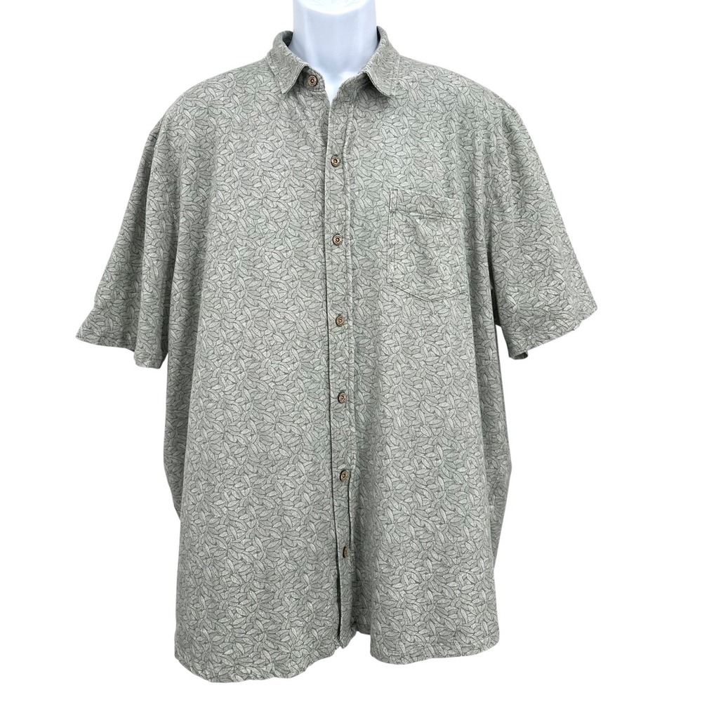 Tailor Vintage Button-up Shirt Sage Green Knit Palm Leaf Short Sleeve Men's XXL